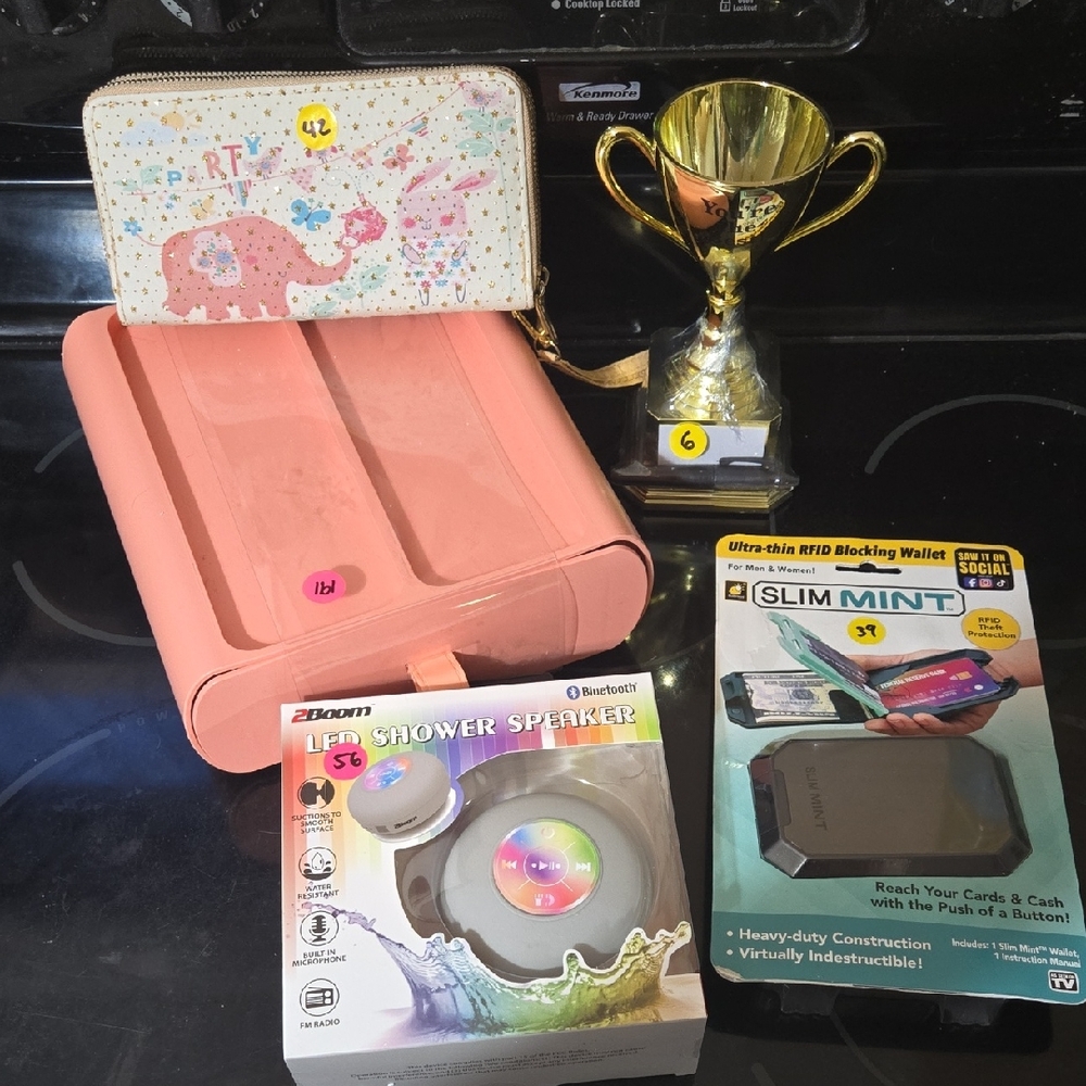 Pink Cosmetic Bag with Elephant Wallet